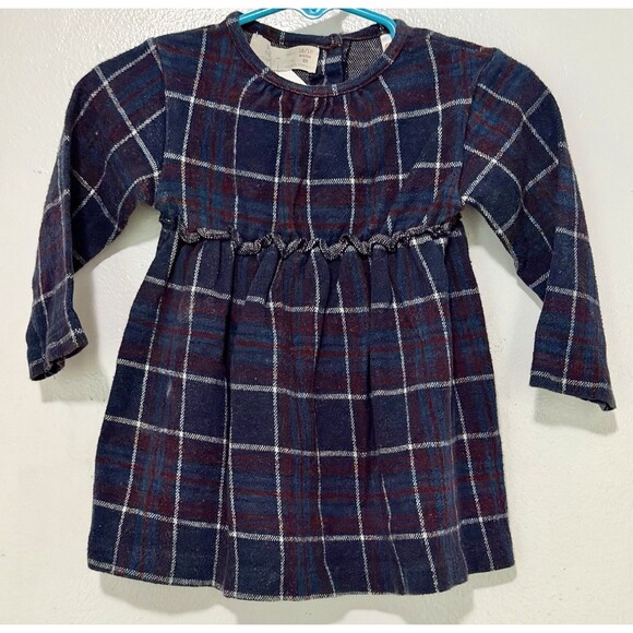 Zara Baby Blue Plaid Winter Holiday Dress Baby Size 12/18 Months - Picture 1 of 3